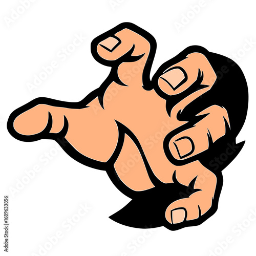 Cartoon hand reaching out, comic style illustration