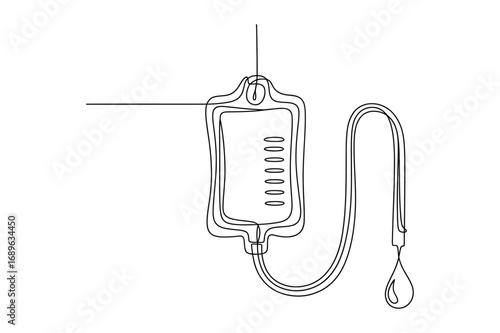 Minimal Line Drawing of an IV Drip – Continuous Line Medical Treatment Illustration