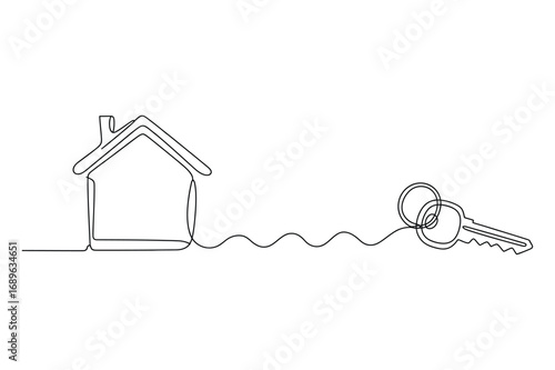Continuous Line Sketch of a House and Key – Home and Security Graphic