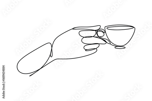 Minimal Line Drawing of a Hand Holding a Cup – Continuous Line Coffee Illustration