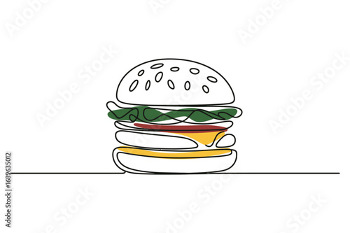 Minimal Line Drawing of a Hamburger – Continuous Line Food Illustration