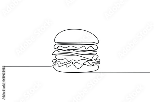 Continuous Line Sketch of a Cheeseburger – Minimalist Food Art