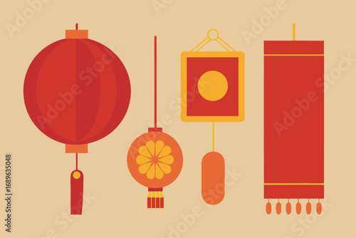 Digital illustration of four distinct elements in vibrant colors