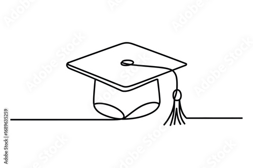 Minimal Line Drawing of Graduation Cap – Continuous Line Education Icon