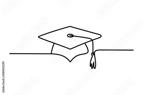 Minimalist Continuous One Line Drawing of a Graduation Cap with Tassel Representing Academic Success