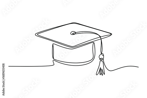 Clean Black and White Minimalist Sketch of a Graduation Cap Used for Education and Ceremony Designs