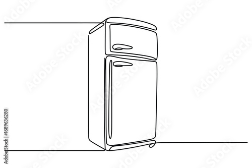 One Line Drawing of Refrigerator – Kitchen Appliance Minimalist Vector