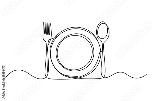 One Line Drawing of Table Setting with Plate and Utensils – Minimalist Design