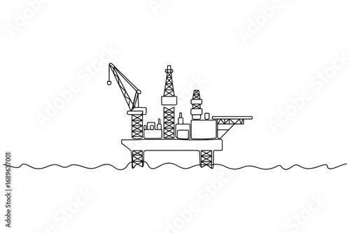 Continuous one line sketch of oil drilling platform minimal vector