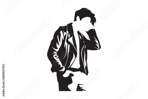 Stylized silhouette of a man in a leather jacket