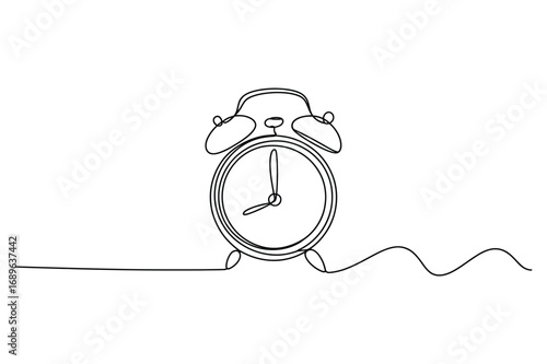 Continuous one line drawing of alarm clock minimal vector illustration