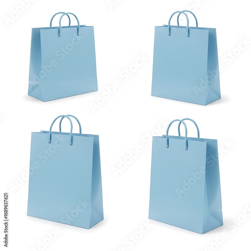 Light blue shopping bag isolated on white, different sides