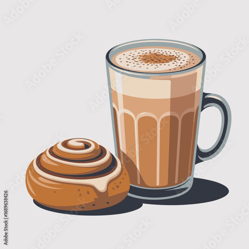 Steaming Chai Latte with Fresh Cinnamon Bun