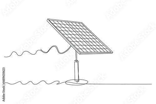 Continuous one line drawing of  solar panels on a white background
