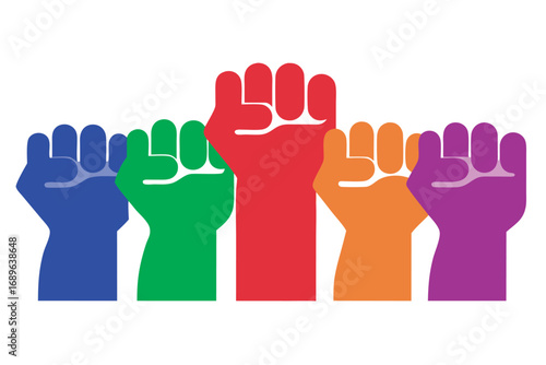 Illustration of a row of raised fists symbolizing unity and strength