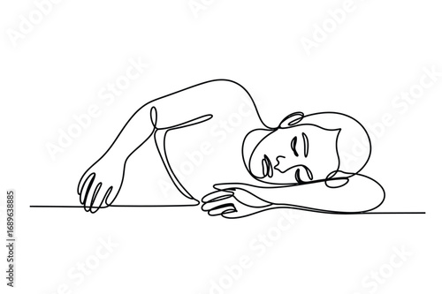 Continuous Line Sleeping Person Illustration Minimal Relaxation Concept Drawing