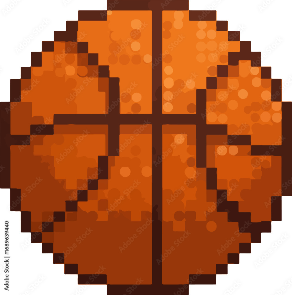 Fototapeta premium Isolated pixel art basketball, a digital graphic of a sports ball with a classic 8-bit retro video game aesthetic
