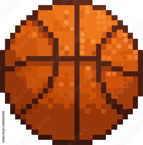 Isolated pixel art basketball, a digital graphic of a sports ball with a classic 8-bit retro video game aesthetic