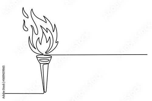Continuous Line Torch Illustration Fire Flame Symbol Minimal Drawing