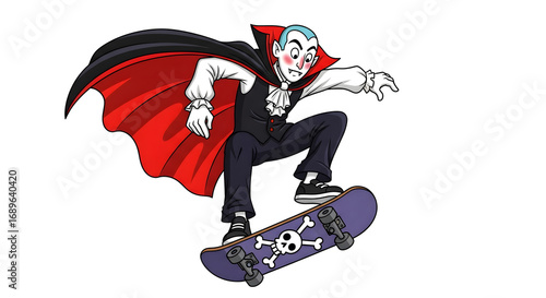 Vampire Skateboarding Halloween Illustration