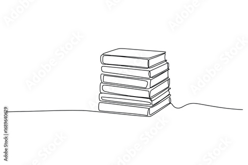 Continuous one line drawing of stacked books vector illustration for education reading and literature