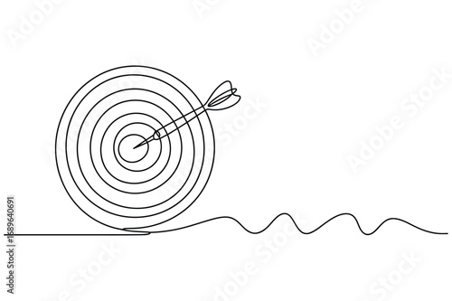 Minimal continuous line drawing of dartboard target with arrow vector illustration for success concept