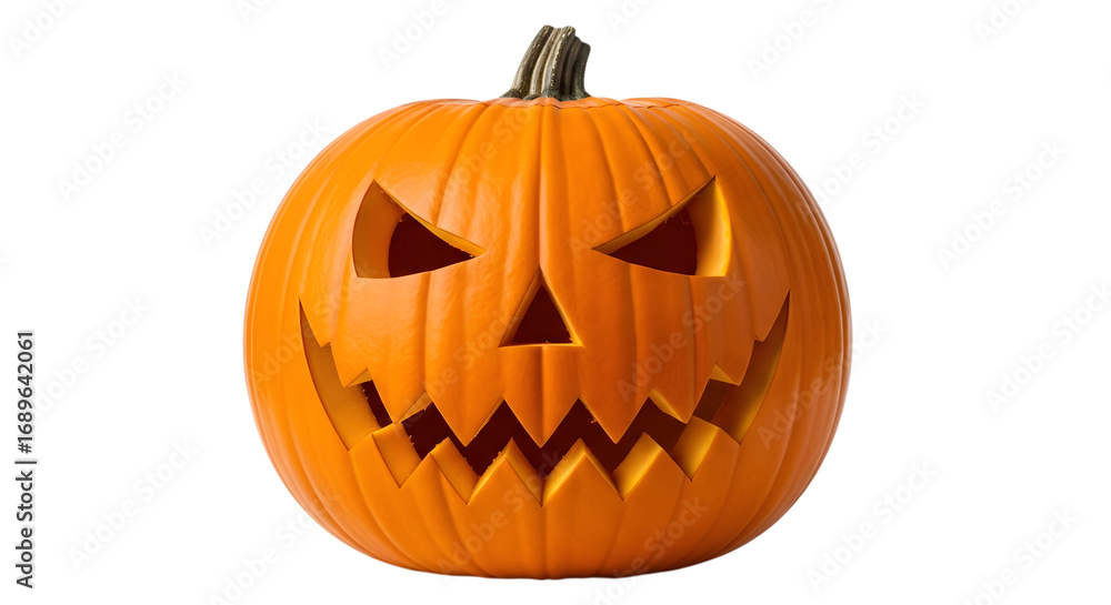 Fototapeta premium A carved halloween pumpkin with a scary face, isolated on transparent background