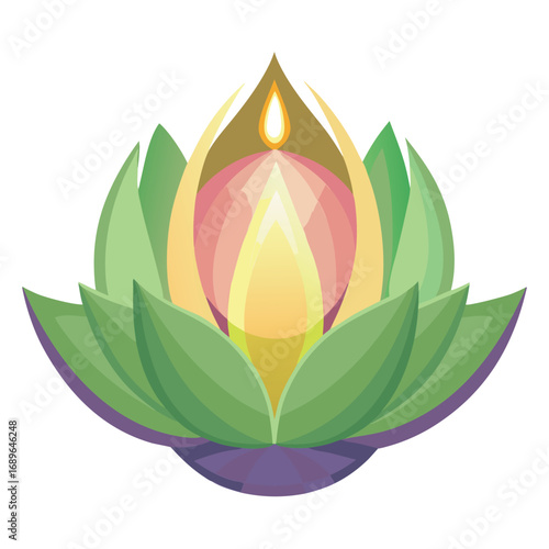 Glowing fruit inside lotus bloom vector art