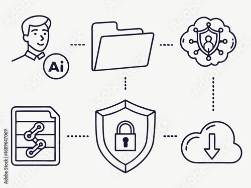 Artificial intelligence data security and privacy protection concept with cloud storage and file management icons