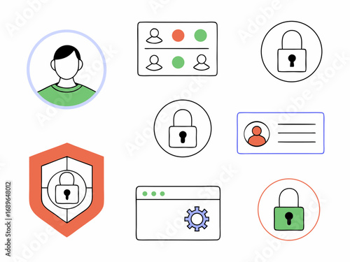 Collection of security and user management icons representing privacy access control and system settings