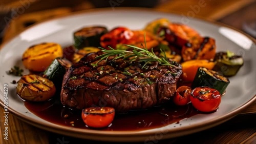 Grilled steak with roasted vegetables