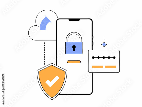 Secure mobile phone access with cloud data protection and password entry verification