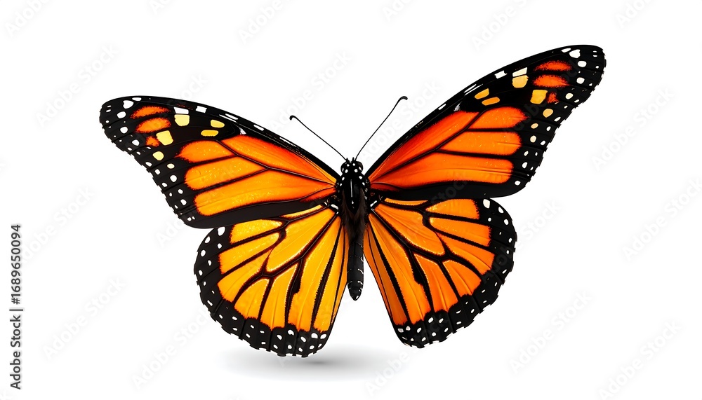 Fototapeta premium Vibrant monarch butterfly against white