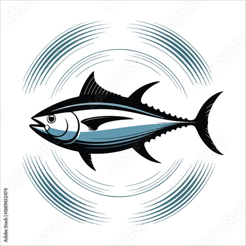 Stylized Tuna Fish Illustration vector: Aquatic Design Element, Vector Graphic, Nautical Theme