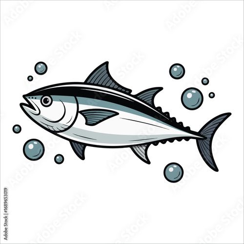 Tuna Fish Swimming Underwater;  Vibrant, Clean Style;  Ocean Life Illustration vector 