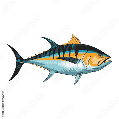 Vibrant Yellow fin Tuna Illustration vector:  Hand-Drawn Style, Marine Life, Seafood Design