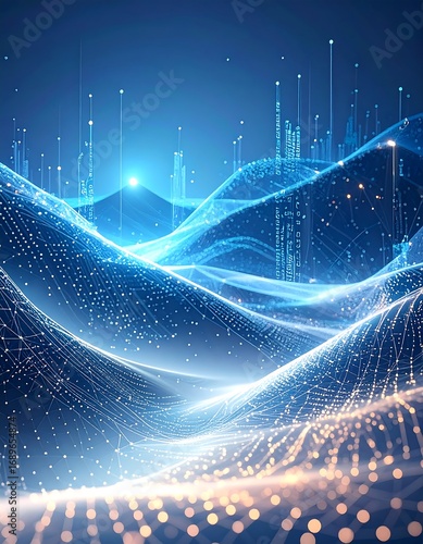 Wallpaper Mural Digital landscape with glowing waves and data visuals Torontodigital.ca