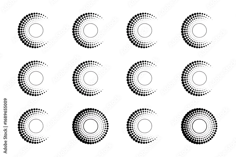 Dynamic halftone circles create visually striking pattern for modern backgrounds or abstract design elements