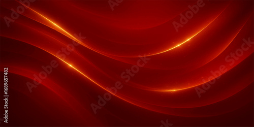 Abstract red silk background with flowing waves and a smooth satin texture