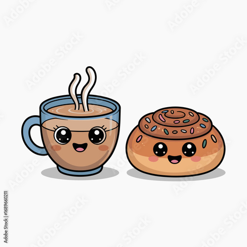 Cute Chai and Cinnamon Bun Friends Illustration