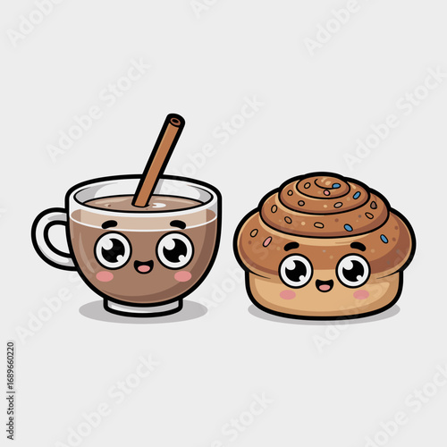 Cute Chai and Cinnamon Bun Friends Illustration