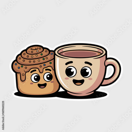 Cute Chai and Cinnamon Bun Friends Illustration