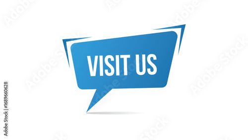 Creative visit us banner design with modern speech bubble label colorful sticker template and bold typography sign perfect for marketing retail business website promotion