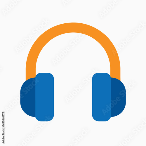 Illustration of a blue and orange over-ear headphones, perfect for listening to music or podcasts.