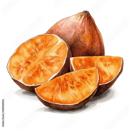 Yam, watercolor drawing vector, isolated on a white background.