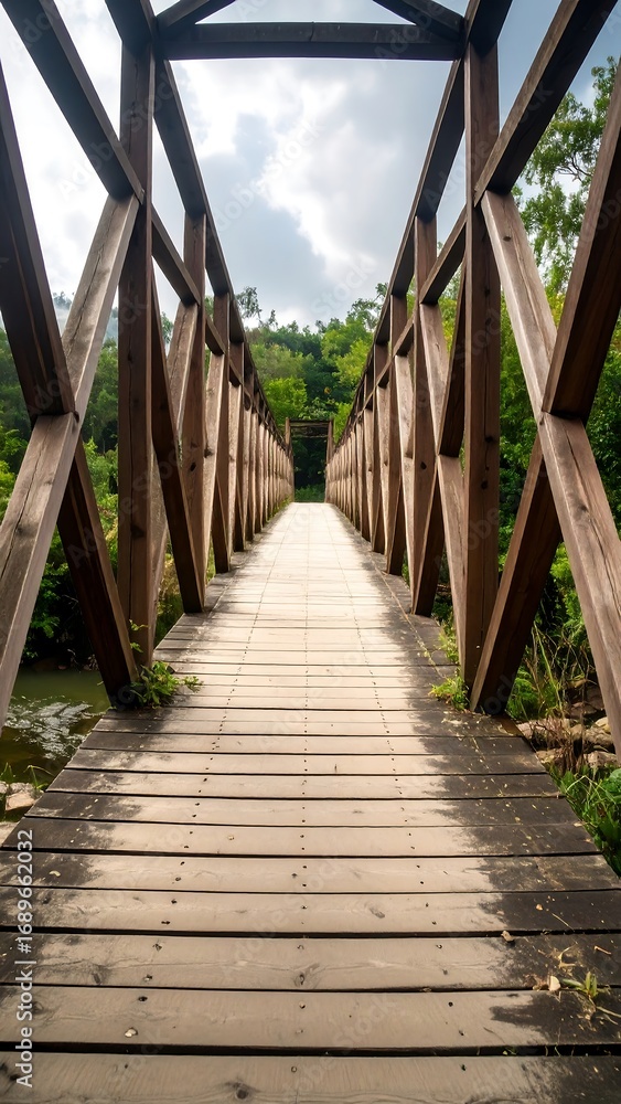 Fototapeta premium Wooden bridge through forest
