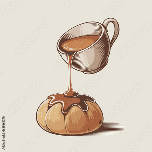 Chai Poured Over Cinnamon Bun Illustration