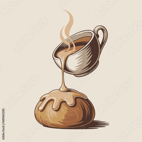 Chai Poured Over Cinnamon Bun Illustration