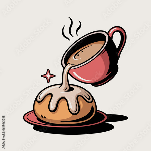 Chai Poured Over Cinnamon Bun Illustration