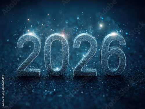 Central, large 2026 inscription made of glittering stars against a deep blue backdrop, surrounded by larger floating stars casting intense white glow Celestial, grandiose, and festiv - AI-Generated